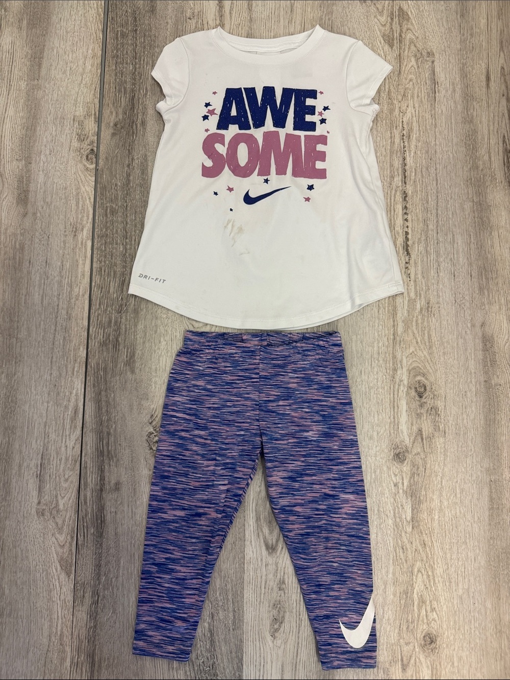 Nike White 'Awesome' Tee with Purple Space-Dye Leggings